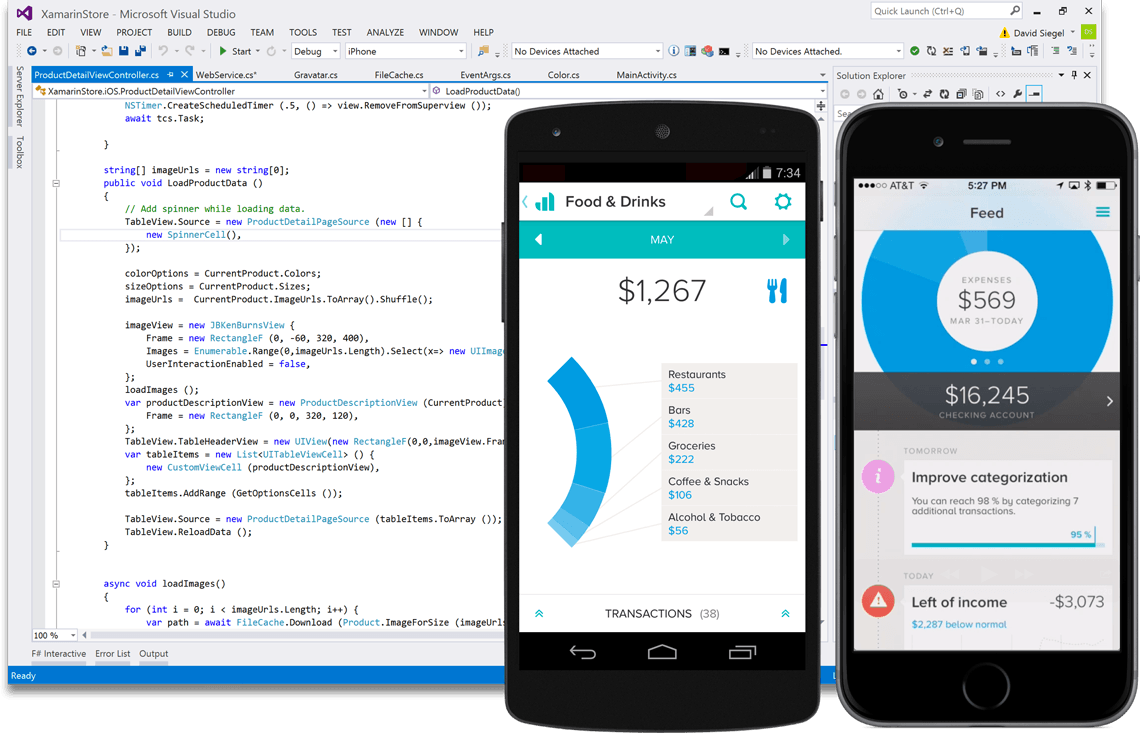 Zrzut ekranu przedstawiający programowanie aplikacji mobilnych w programie Visual Studio Professional 2017