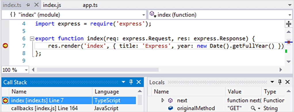 screenshot of TypeScript integration